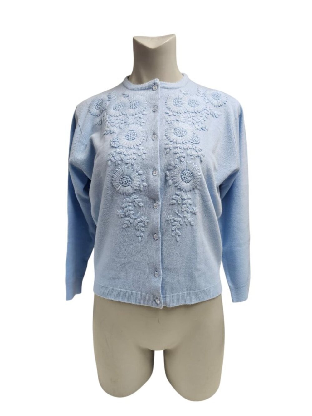 VTG 50s Specialty House Fashion floral embroidered blue cardigan sz 42 fits M/L